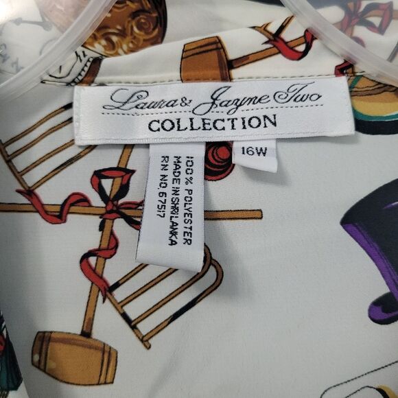 Vintage button front cards chess games crown novelty print blouse size 16w - Picture 3 of 6